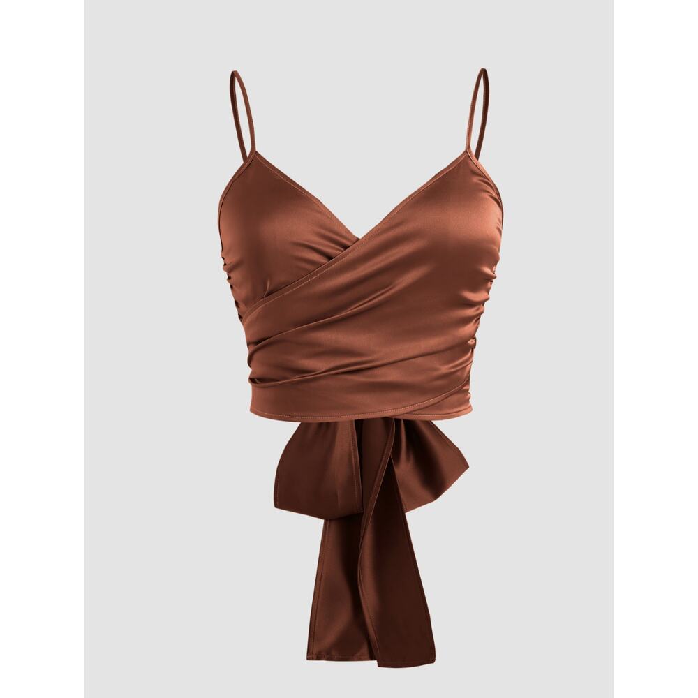 NWT Solid Cross Wrap Front Tie Back Tank Top M Cider brand Autumn